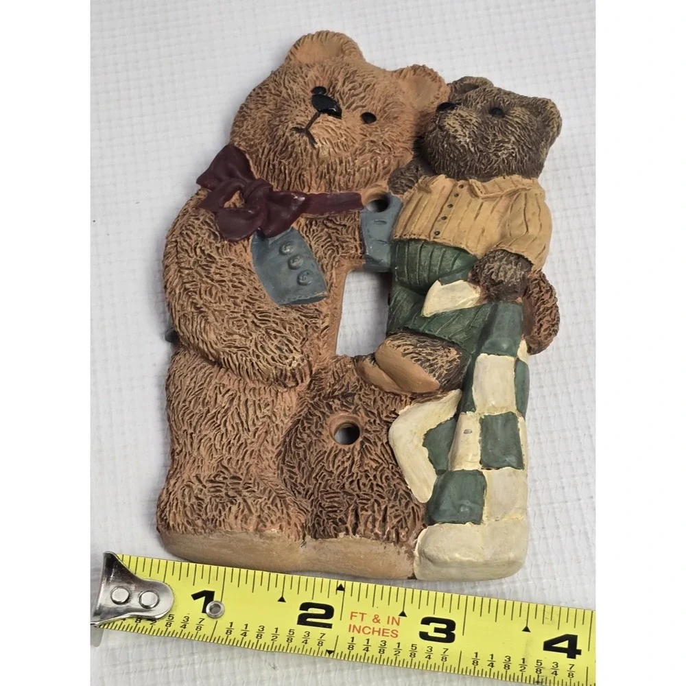 VTG 2x Ceramic Father Son Family 3D Teddy Bear Light Switch Cover Plate Nursery
